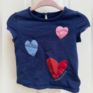 NWOT Kate Spade 12M Blue Multicolor Heart Girls Short Sleeve Top Blouse